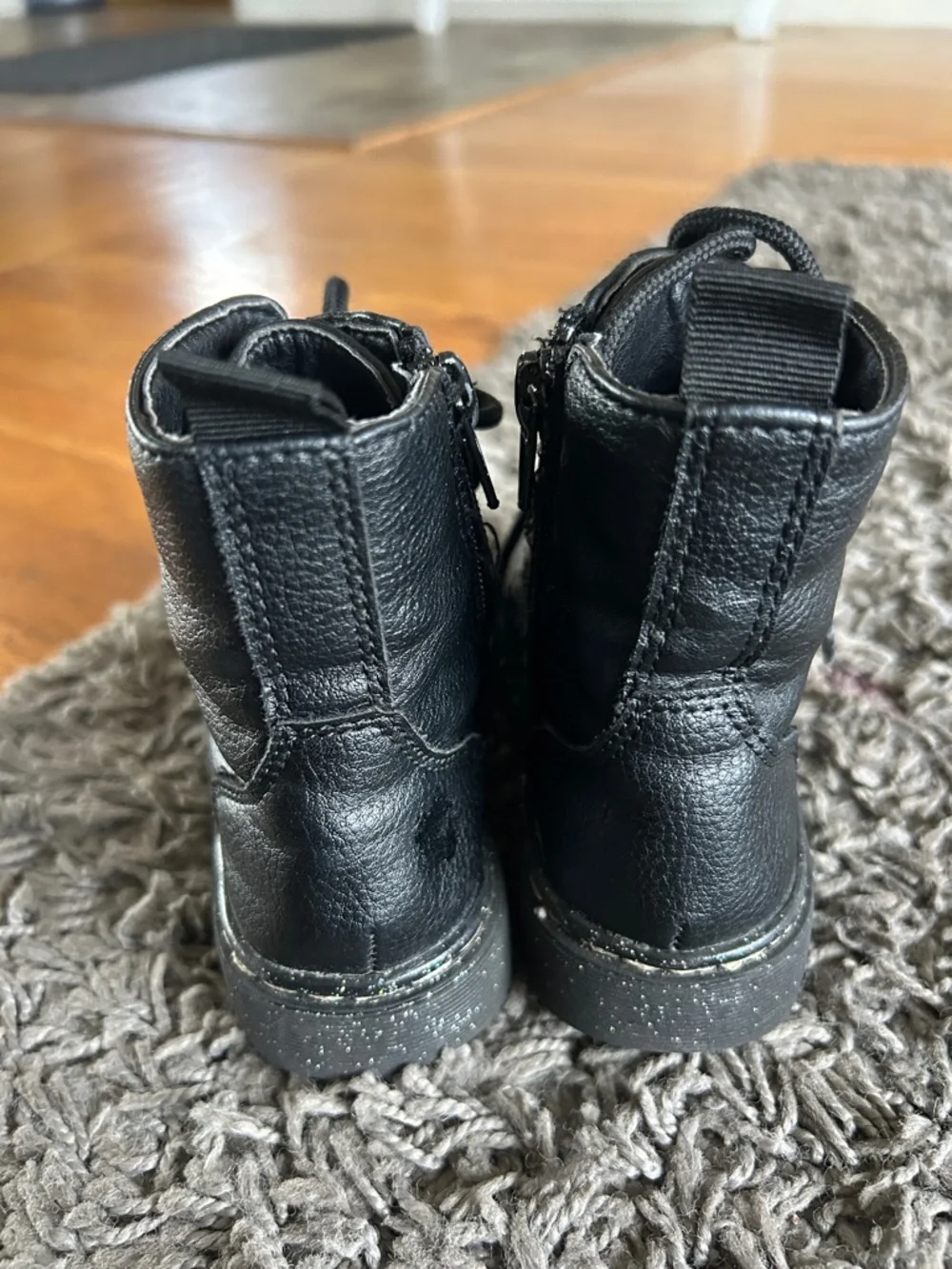 Sincerly Jules Toddler Black Combat Lace Boots - Glitter Sole Size 9